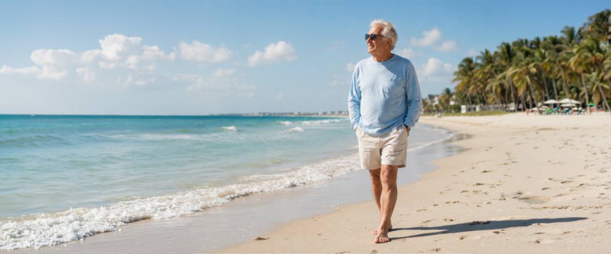winter resident walking the beach